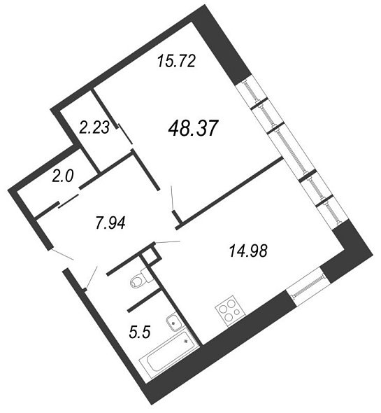 Ariosto, IV кв. 2020, 1 комната, 48.37 м2