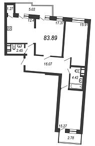 Приморский квартал, III кв. 2021, 3 комнаты, 83.89 м2