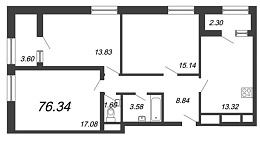 Terra, III кв. 2021, 3 комнаты, 76.34 м2