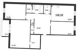 Ariosto, III кв. 2021, 3 комнаты, 106.29 м2