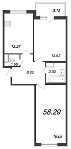 Новый Лесснер, IV кв. 2021, 2 комнаты, 58.29 м2
