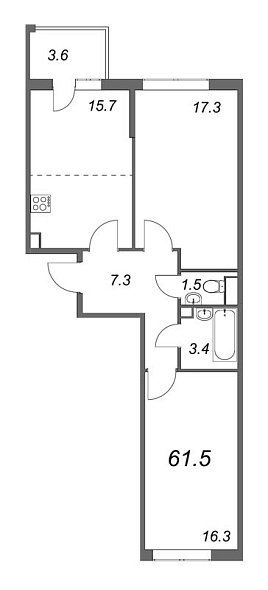 Inkeri, III кв. 2022, 2 комнаты, 61.50 м2