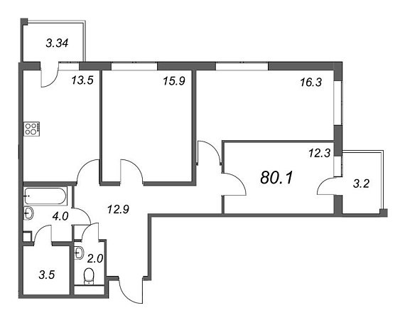 Inkeri, III кв. 2022, 3 комнаты, 80.10 м2