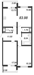 Шуваловский, IV кв. 2020, 3 комнаты, 83.98 м2