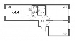 Цивилизация на Неве, IV кв. 2023, 2 комнаты, 64.40 м2