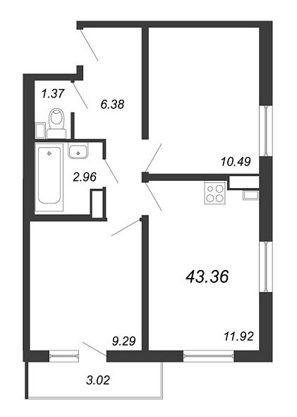 Lampo, IV кв. 2022, 2 комнаты, 43.35 м2