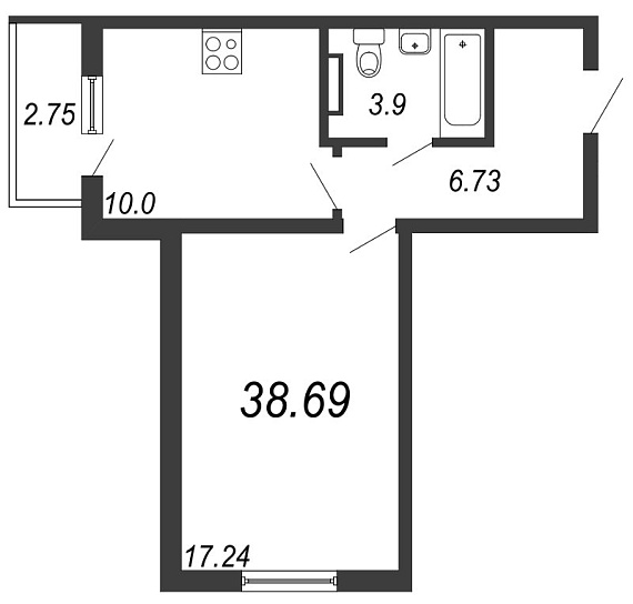 Новое Сертолово, IV кв. 2021, 1 комната, 38.69 м2