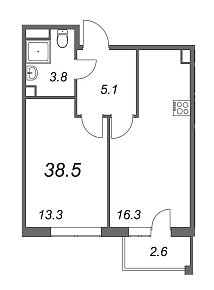 Inkeri, III кв. 2022, 1 комната, 38.50 м2