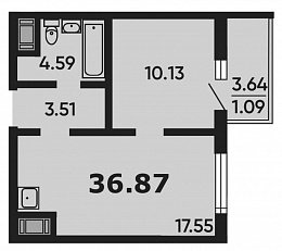 Звездный дуэт, IV кв. 2020, 1 комната, 36.87 м2