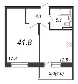 Жемчужный Каскад, IV кв. 2021, 1 комната, 41.80 м2