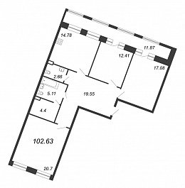 Ariosto, III кв. 2021, 3 комнаты, 102.63 м2