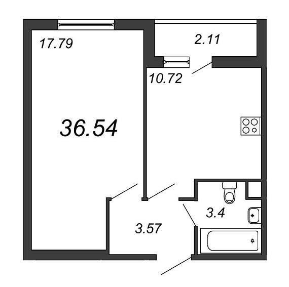 Ясно.Янино, III кв. 2022, 1 комната, 36.54 м2