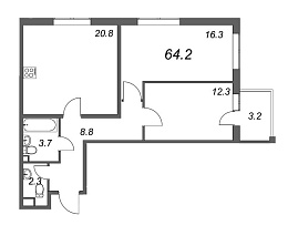 Inkeri, III кв. 2022, 2 комнаты, 64.20 м2