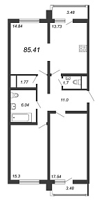 Шуваловский, IV кв. 2020, 3 комнаты, 85.41 м2