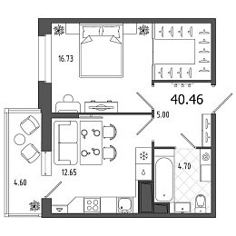Охта Хаус, I кв. 2021, 1 комната, 40.46 м2