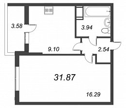 Полис на Комендантском, IV кв. 2021, 1 комната, 31.87 м2