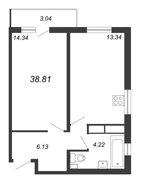 Lampo, IV кв. 2022, 1 комната, 38.81 м2