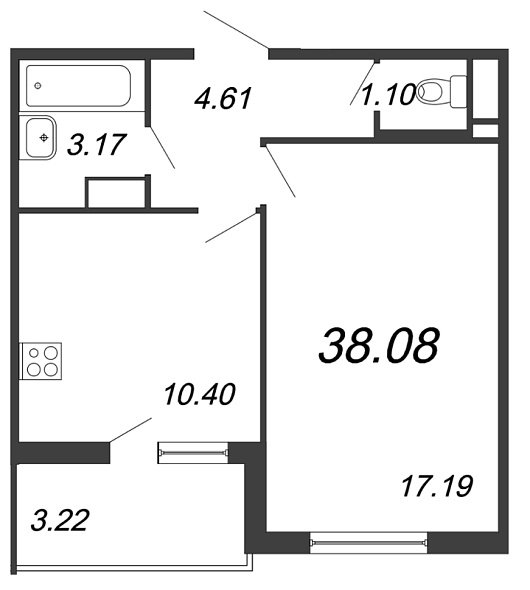 Новый Лесснер, IV кв. 2021, 1 комната, 38.08 м2