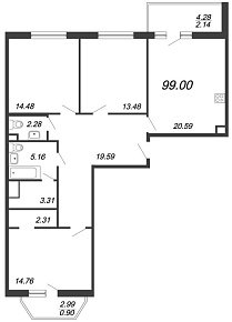 Ariosto, III кв. 2021, 3 комнаты, 99.00 м2