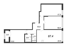 Цивилизация на Неве, IV кв. 2023, 3 комнаты, 87.40 м2