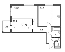 Inkeri, III кв. 2022, 2 комнаты, 63.90 м2