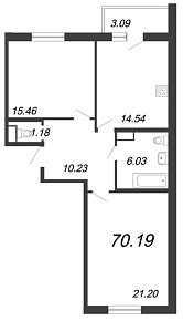 Новый Лесснер, IV кв. 2021, 2 комнаты, 70.19 м2