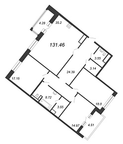 Ariosto, III кв. 2021, 3 комнаты, 131.46 м2