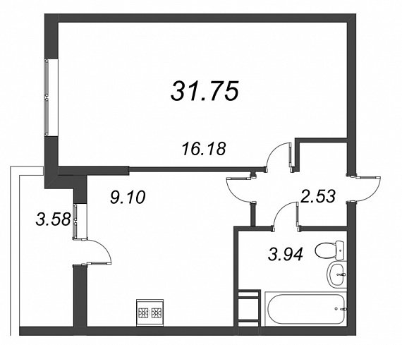 Полис на Комендантском, IV кв. 2021, 1 комната, 31.75 м2