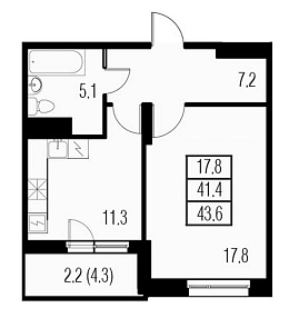 Жемчужный Каскад, IV кв. 2021, 1 комната, 43.60 м2