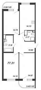 Энфилд, IV кв. 2020, 3 комнаты, 77.31 м2
