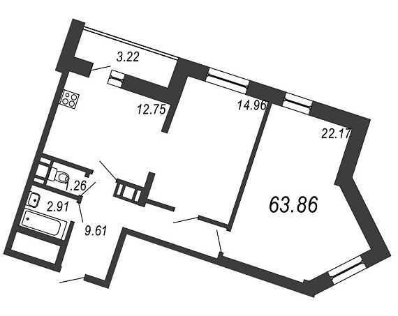 Приморский квартал, III кв. 2021, 2 комнаты, 63.86 м2