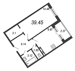 Ariosto, III кв. 2021, 1 комната, 39.45 м2