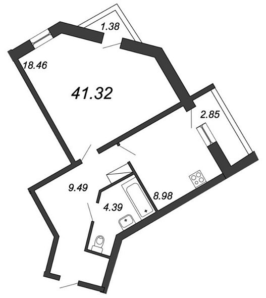 Приморский квартал, IV кв. 2020, 1 комната, 41.32 м2