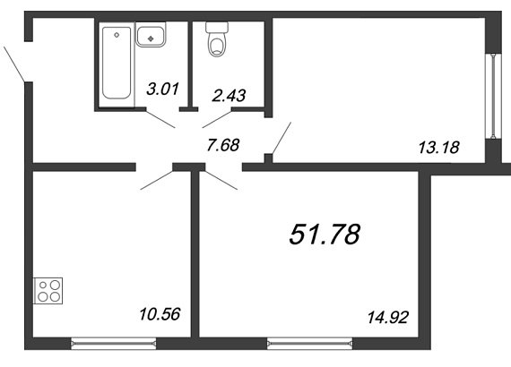 Шуваловский, IV кв. 2020, 2 комнаты, 51.78 м2