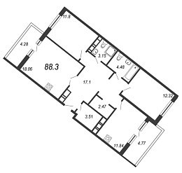 Ariosto, III кв. 2021, 3 комнаты, 88.30 м2