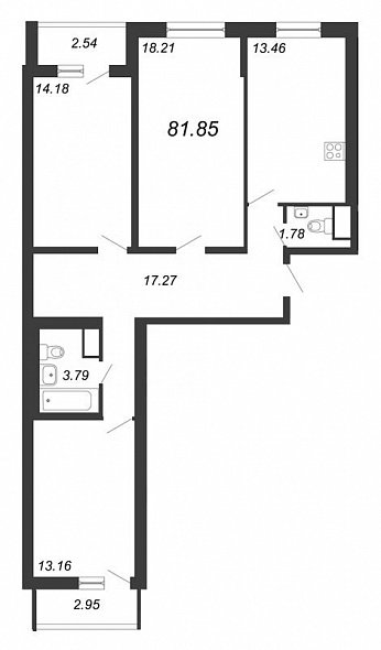 Приморский квартал, III кв. 2022, 3 комнаты, 81.85 м2