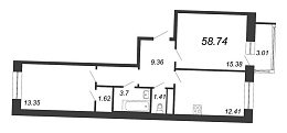 Ariosto, III кв. 2021, 2 комнаты, 58.74 м2