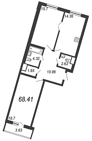 Приморский квартал, III кв. 2022, 2 комнаты, 68.41 м2