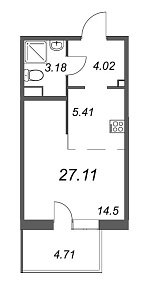 Tarmo, III кв. 2022, 1 комната, 27.11 м2