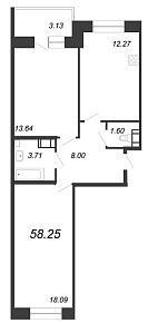 Новый Лесснер, IV кв. 2021, 2 комнаты, 58.25 м2