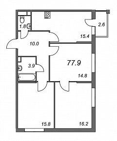 Inkeri, III кв. 2022, 3 комнаты, 77.90 м2