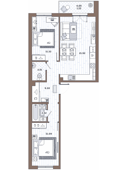 Новое Горелово, I кв. 2022, 2 комнаты, 59.88 м2