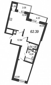 Приморский квартал, III кв. 2021, 2 комнаты, 62.39 м2