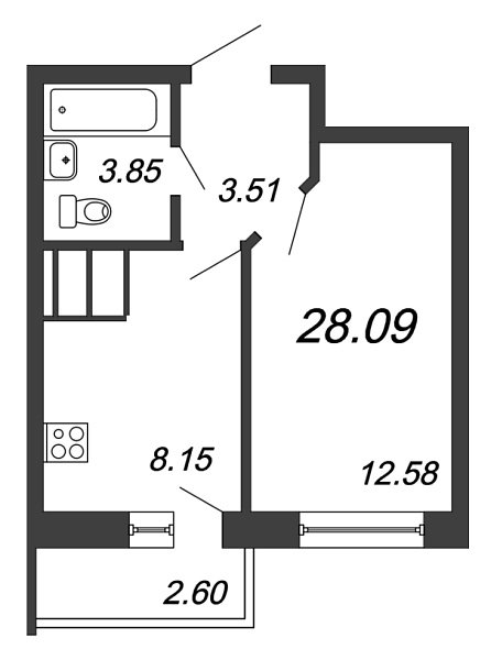 Приневский, IV кв. 2021, 1 комната, 28.09 м2