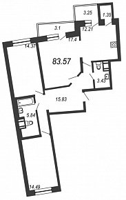 Приморский квартал, III кв. 2021, 3 комнаты, 83.57 м2