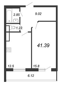 Приморский квартал, III кв. 2022, 1 комната, 41.39 м2