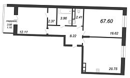 Ariosto, IV кв. 2020, 2 комнаты, 67.60 м2