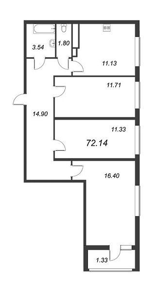 Геометрия, IV кв. 2022, 3 комнаты, 72.14 м2