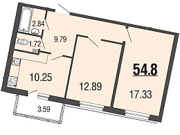 EcoCity, Сдан, 2 комнаты, 54.60 м2