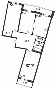 Приморский квартал, III кв. 2022, 3 комнаты, 87.03 м2